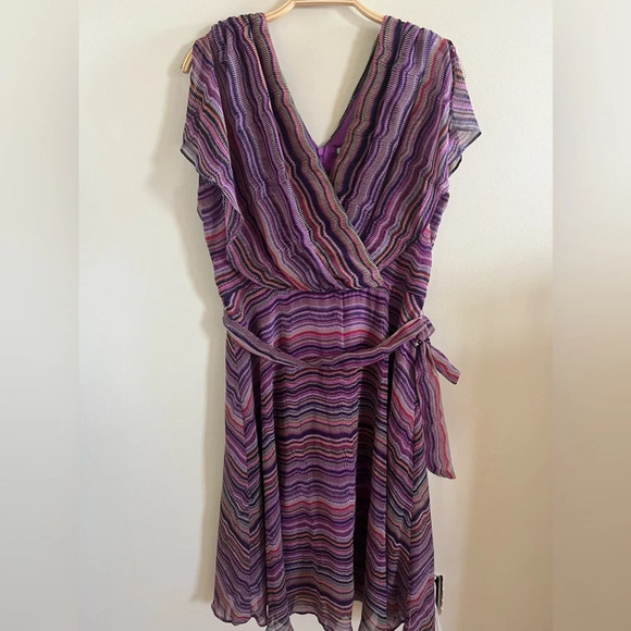 Maison Tara Purple Striped Multi Midi Dress Sz 12 Classic Spring Easter Dress - Picture 2 of 13